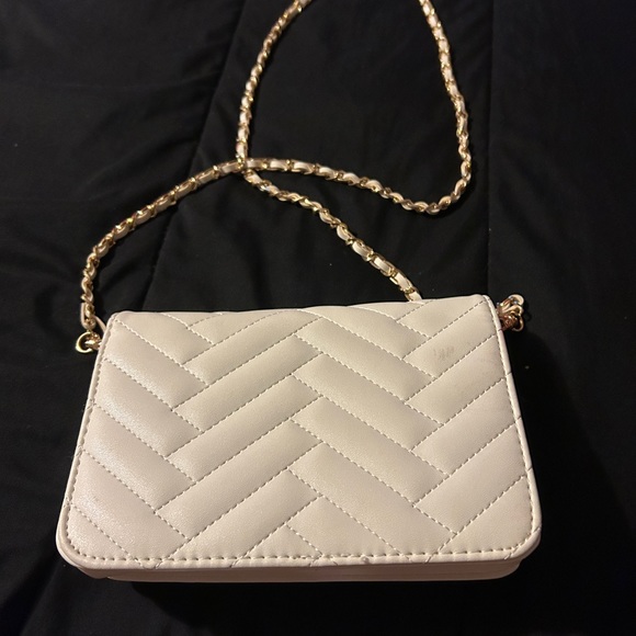 White Quilted Small Purse with Gold and White Strap - Picture 3 of 5